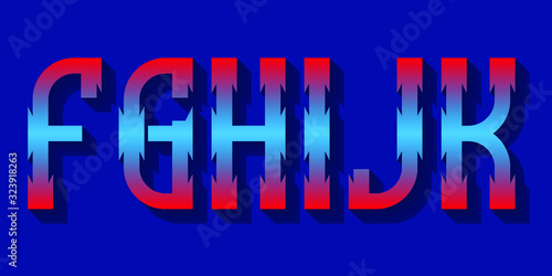 F, G, H, I, J red blue gradient letters with shadow. Urban 3d font.