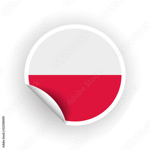 Sticker of Poland flag with peel off corner isolated on white background. Paper banner or circle curl label sticker with flip edge. Vector color post note for advertising design photo