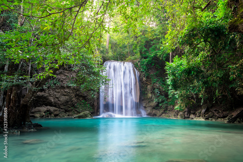 Waterfall in Tropical forest at Erawan waterfall National Park  Thailand 