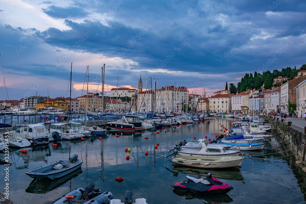 Comfortable boats and yachts in harbour of Piran, Slovenia.