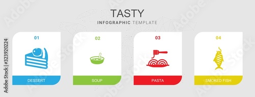 4 tasty filled icons set isolated on infographic template
