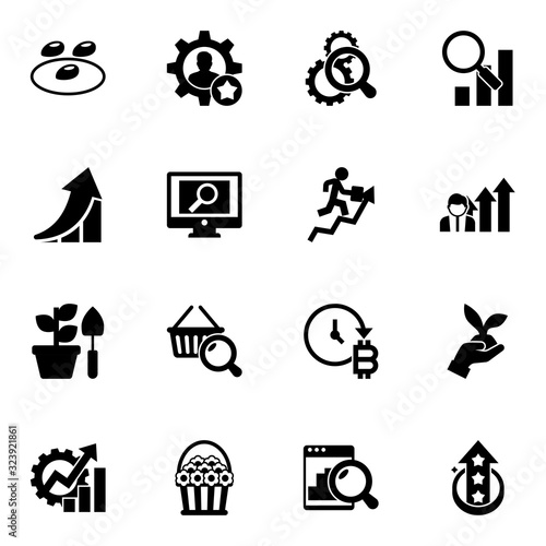 16 growth filled icons set isolated on white background