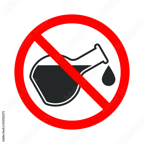 Free of chemical additives graphic icon. Without chemicals sign isolated on white background. Prohibition sign over flask. Vector illustration 