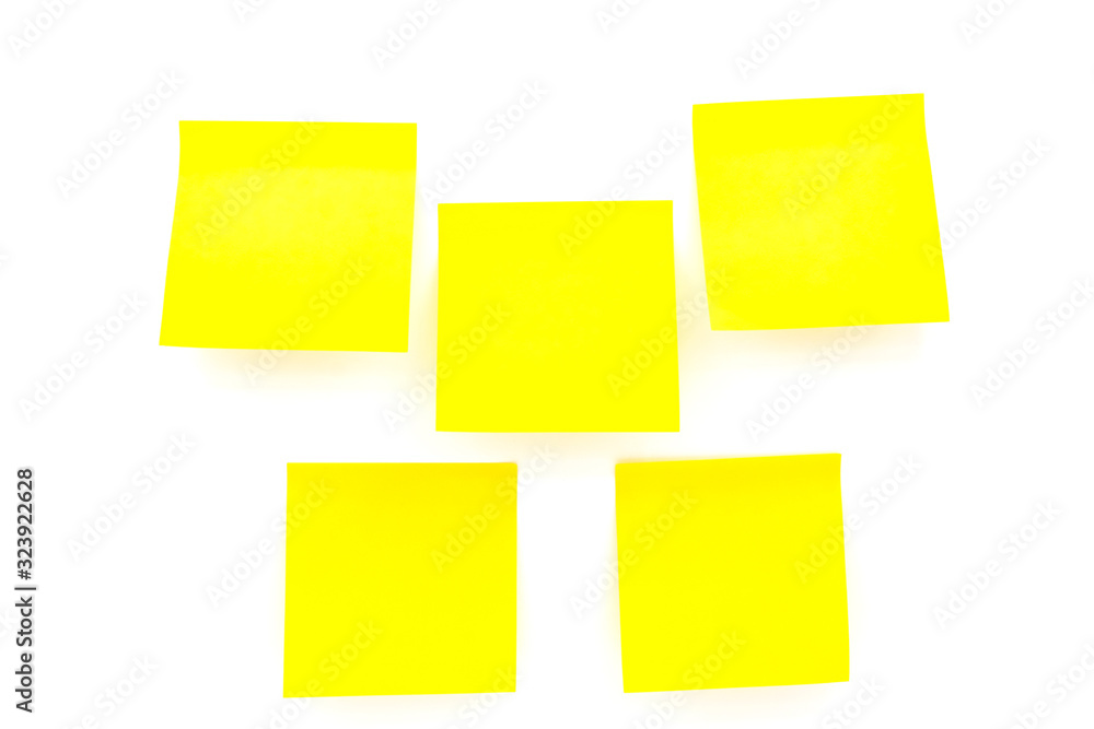 Closeup yellow blank paper stick note isolated on white background, yellow paper post it, Empty white stick note for communication, Paper card or stick note for add text message 