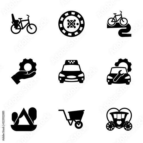 9 wheel filled icons set isolated on white background