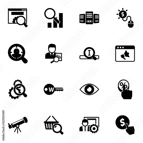 16 search filled icons set isolated on white background