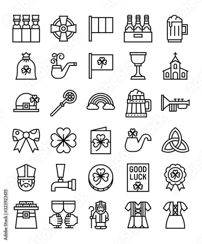 Saint patrick's day related icon set, line style