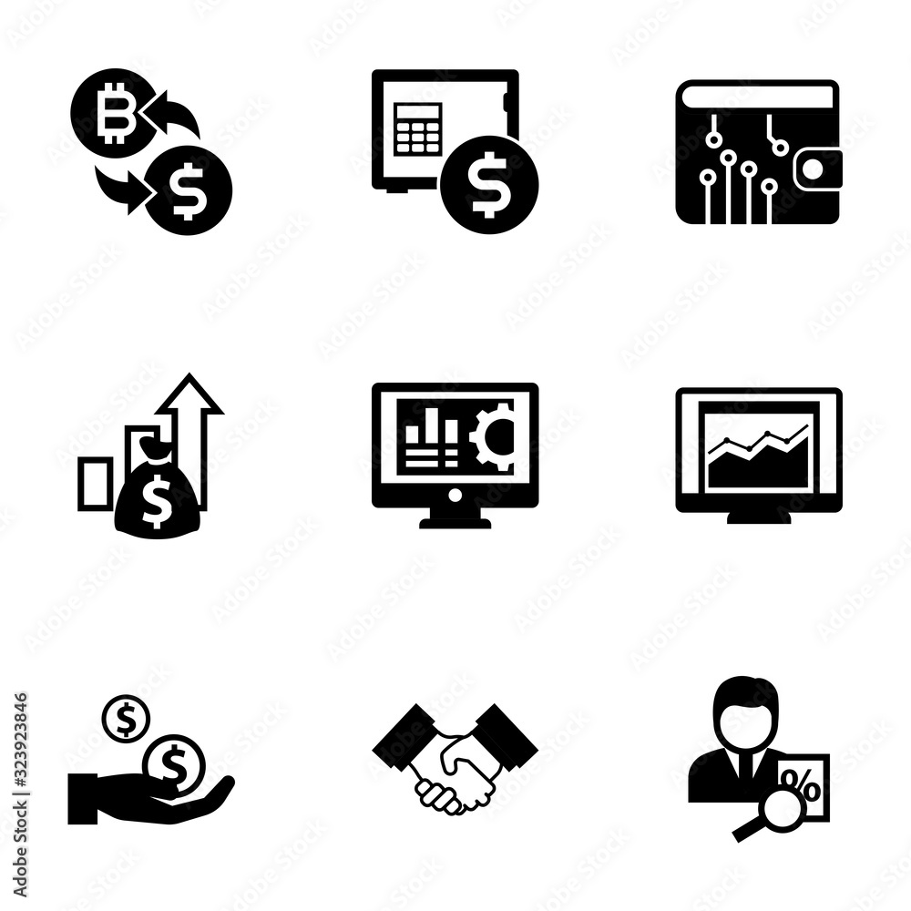 9 finance filled icons set isolated on white background 9 finance filled icons set isolated on white background