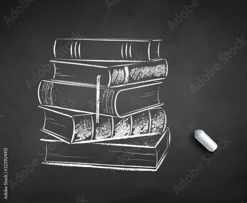 Chalk drawn illustration of pile of books
