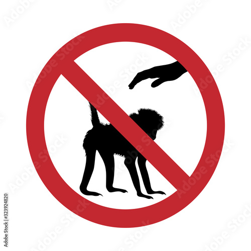 Vector silhouette of do not touch monkey mark on white background. Symbol of prohibition.