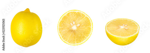 Whole and lemon slices isolated on a white background. Close up