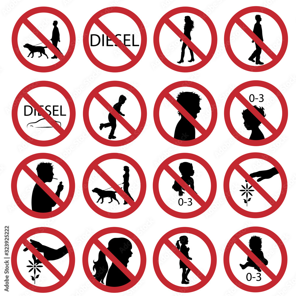 Vector illustration of collection of different prohibition signs on white background. Vector illustration of collection of different prohibition signs on white background.
