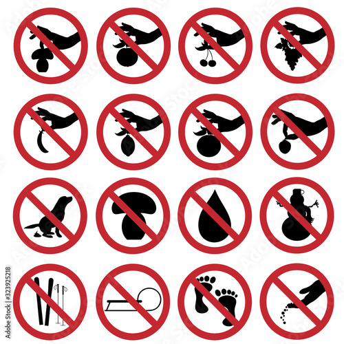 Vector illustration of collection of different prohibition signs on white background.