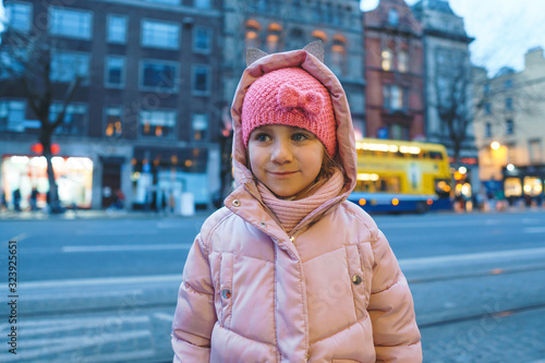 smiling girl in evening street
