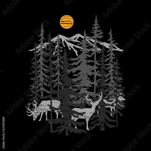 Animal Deers Nature Wild Graphic Illustration Vector Art T-shirt Design