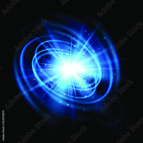Abstract wave flash. Light effect isolated on black background. Explosion. Magic glow sparkling star