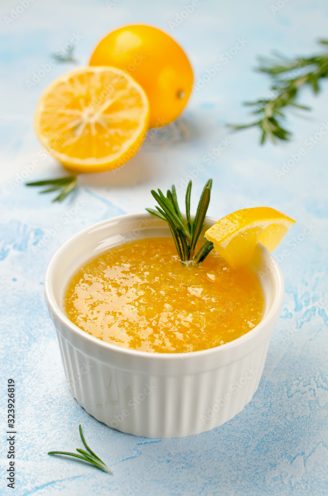 Homemade lemon jam with fresh lemons and sugar. Homemade lemon jam with fresh lemons and sugar.