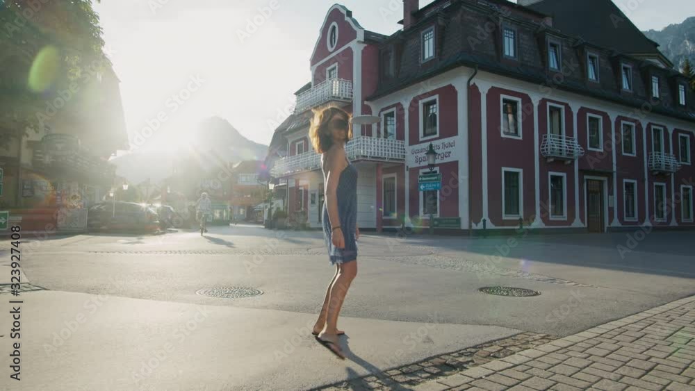 Walk in an Austrian village at sunset Walk in an Austrian village at sunset