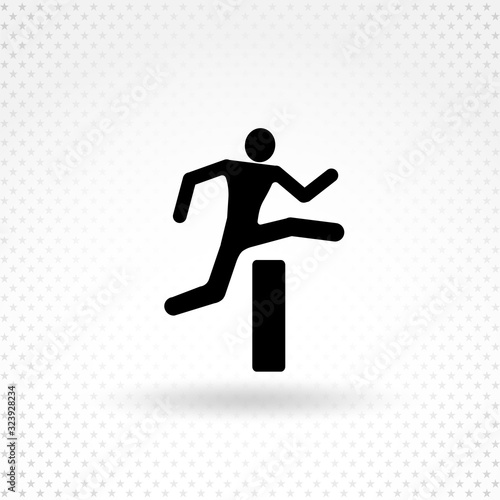 Man figure jumping over obstacles pictogram icon. minimalistic isolated icon.