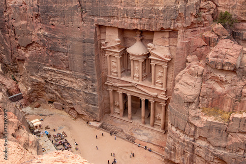 The Treasury from above in Petra, hiking the Treasury trail, Jordan