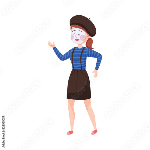 Young Woman Playing Role in Dumb Show in the Street Vector Illustration