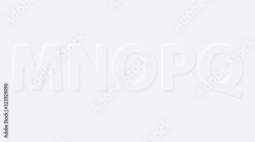 M N O P Q. Vector button letter of alphabet abc. Bright white gradient neumorphic effect character type icon. Internet gray symbol isolated on a background. photo