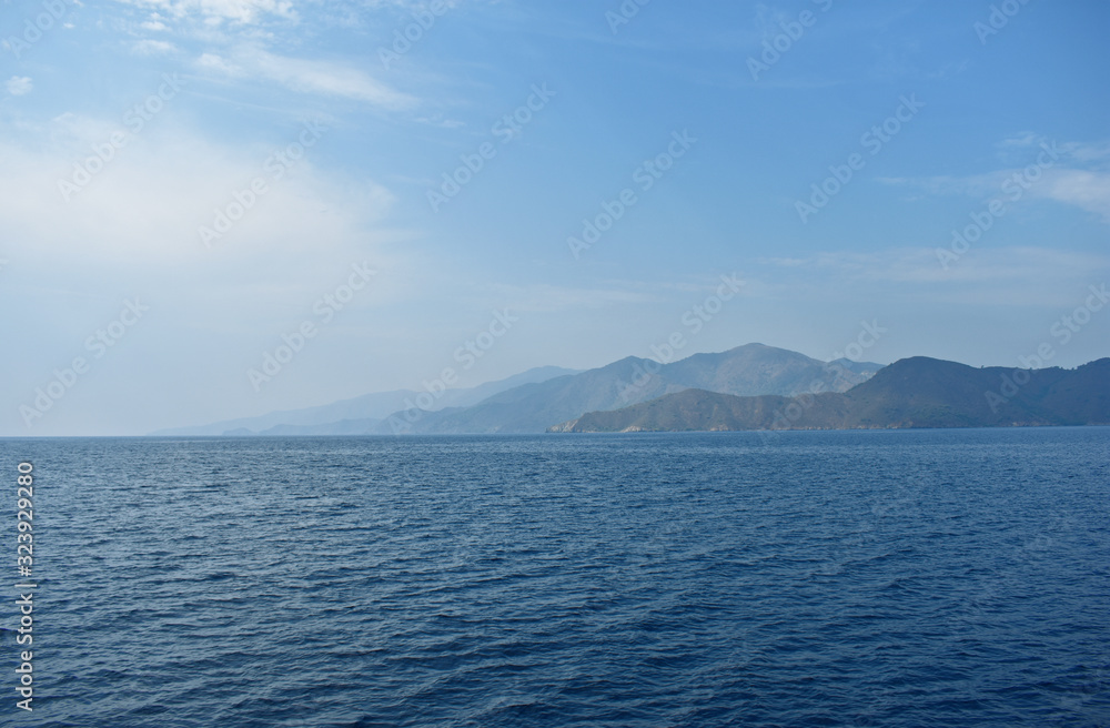 seascape with mountains and blue sky. aegean. Turkey