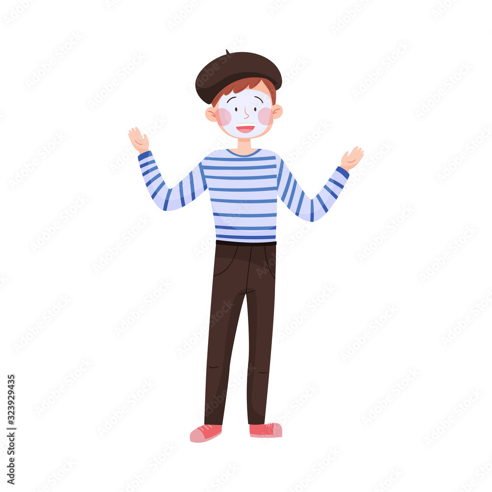 Man Wearing Striped Sweater Performing Mime Show Vector Illustration