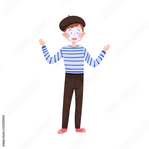 Man Wearing Striped Sweater Performing Mime Show Vector Illustration