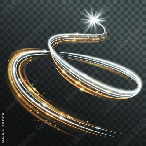 Glittering star dust trail. Magic light effect isolated on transparent background