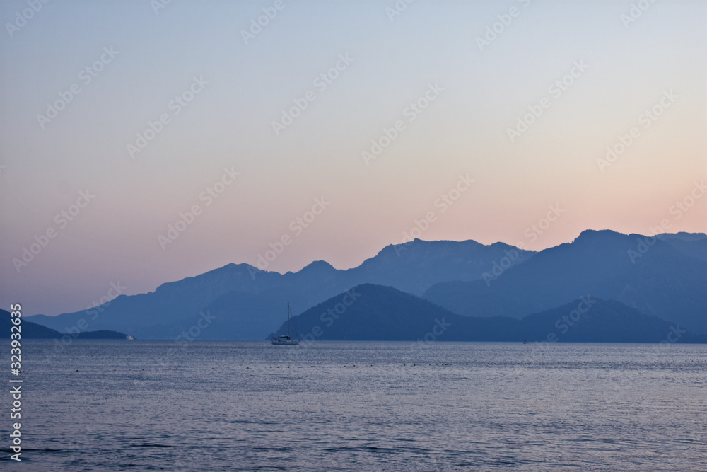blue water, blue sky, mountains. aegean. Turkey blue water, blue sky, mountains. aegean. Turkey