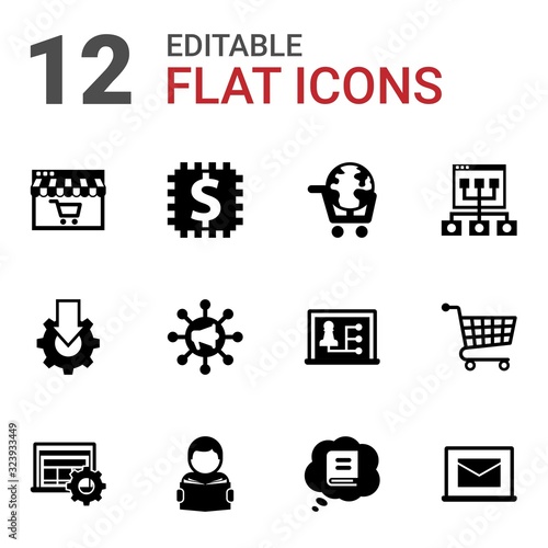 12 university filled icons set isolated on white background. Icons set with Distance Learning, Blended Learning, eLearning, Online tutorial, Global education, Online coaching icons.