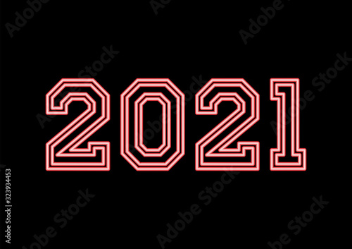 Year 2021 neon text with red colors