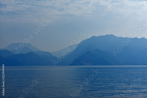 blue water, blue sky, mountains. aegean. Turkey