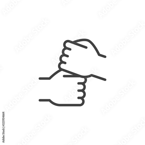Fist Bump hands line icon. Modern handshake linear style sign for mobile concept and web design. Giving fist bump outline vector icon. Deal symbol, logo illustration. Vector graphics