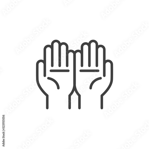 Hand pray line icon. linear style sign for mobile concept and web design. Two hands praying outline vector icon. Symbol, logo illustration. Vector graphics