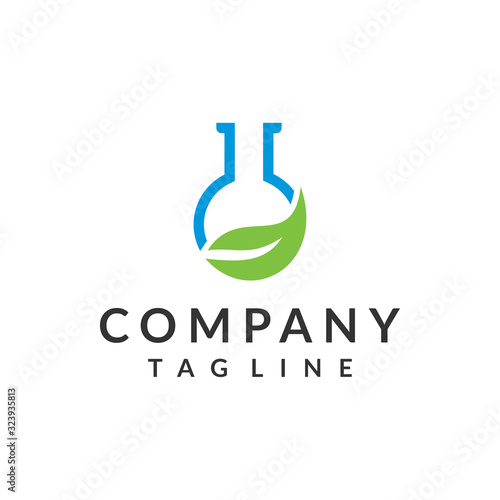 Eco Nature leaf and flask Labs vector logo template for environment and laboratory industrial