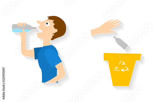 Plastic waste, vector illustration. Collecting garbage poster.