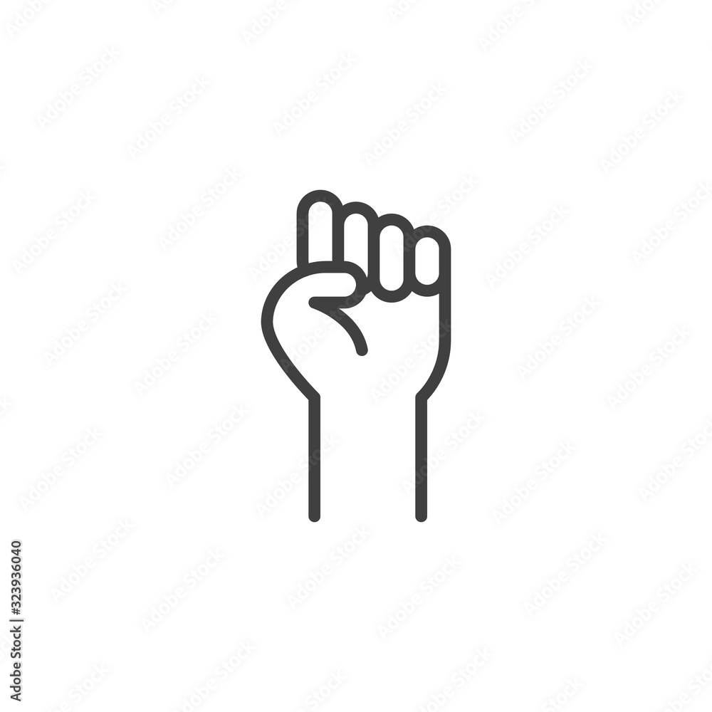 Fist raised up, line icon. linear style sign for mobile concept and web design. Fist hand up gesture outline vector icon. Solidarity symbol, logo illustration. Vector graphics Fist raised up, line icon. linear style sign for mobile concept and web design. Fist hand up gesture outline vector icon. Solidarity symbol, logo illustration. Vector graphics