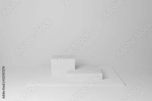 Abstract white on wall background texture with geometric shape. 3d render design for display product on website. Podium in gray scene composition concept. Platforms for presentation and mock up.