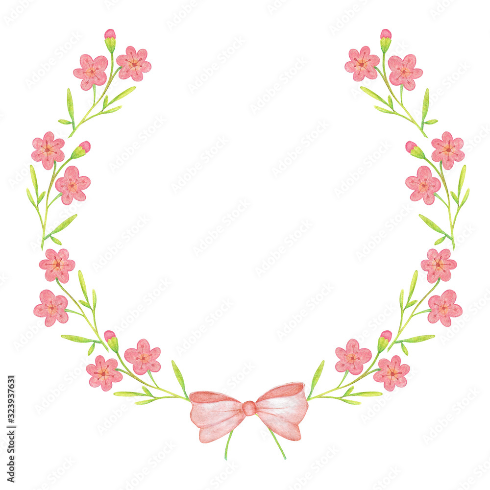 Frame with pink flower beautiful and ribbon