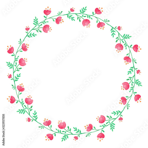Watercolor Floral Wreath With Pink Flowers. hand made