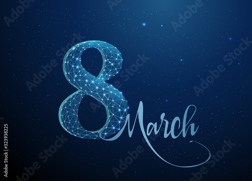 Abstract low poly 8 March card with number eight