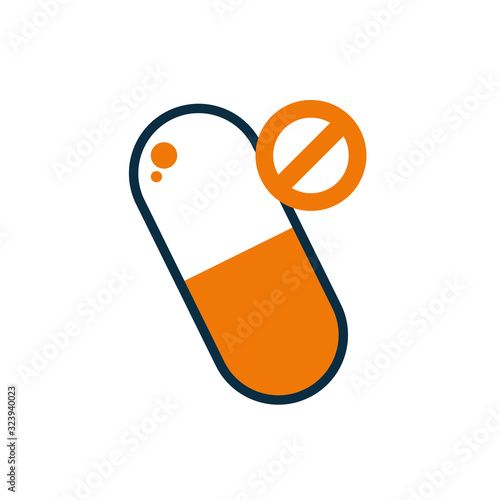 Isolated forbidden pill half line half color style icon vector design