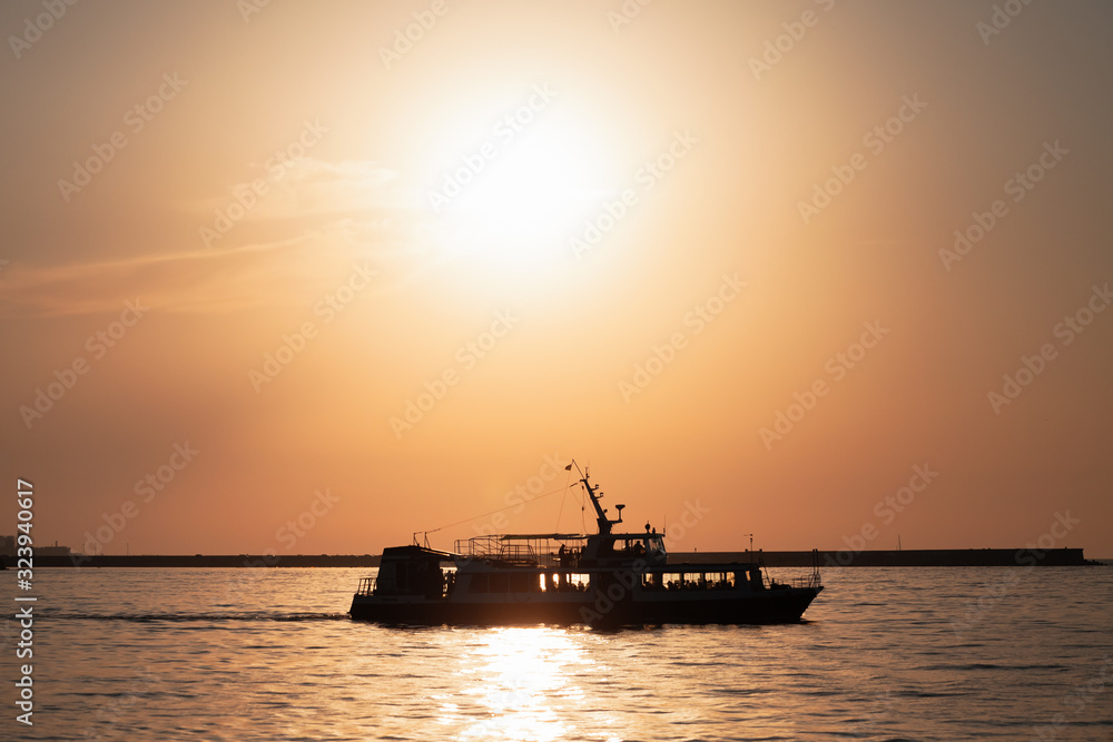 Silhouette of a small passenger ferry, Crimea