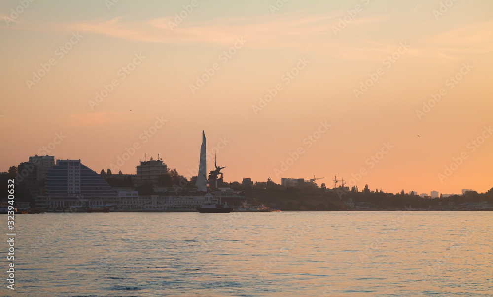 Sevastopol, city skyline under colorful sky at sunset