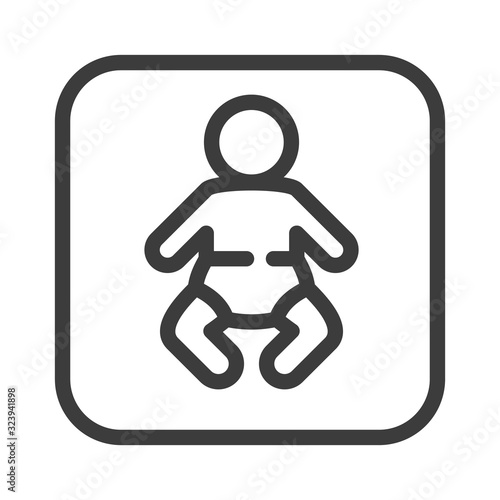 Baby black line icon. Changing diapers sign. Public navigation. Pictogram for web page, mobile app, promo. UI UX GUI design element. Editable stroke.