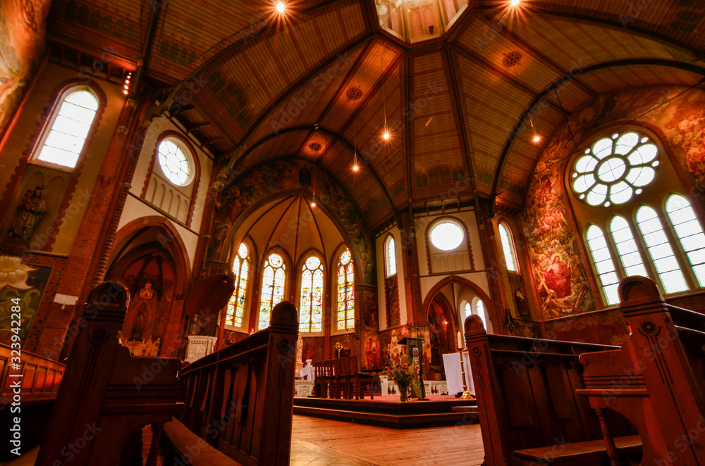 Netherlands, Goes. August 2019. The interior of the church Father Damian parish.