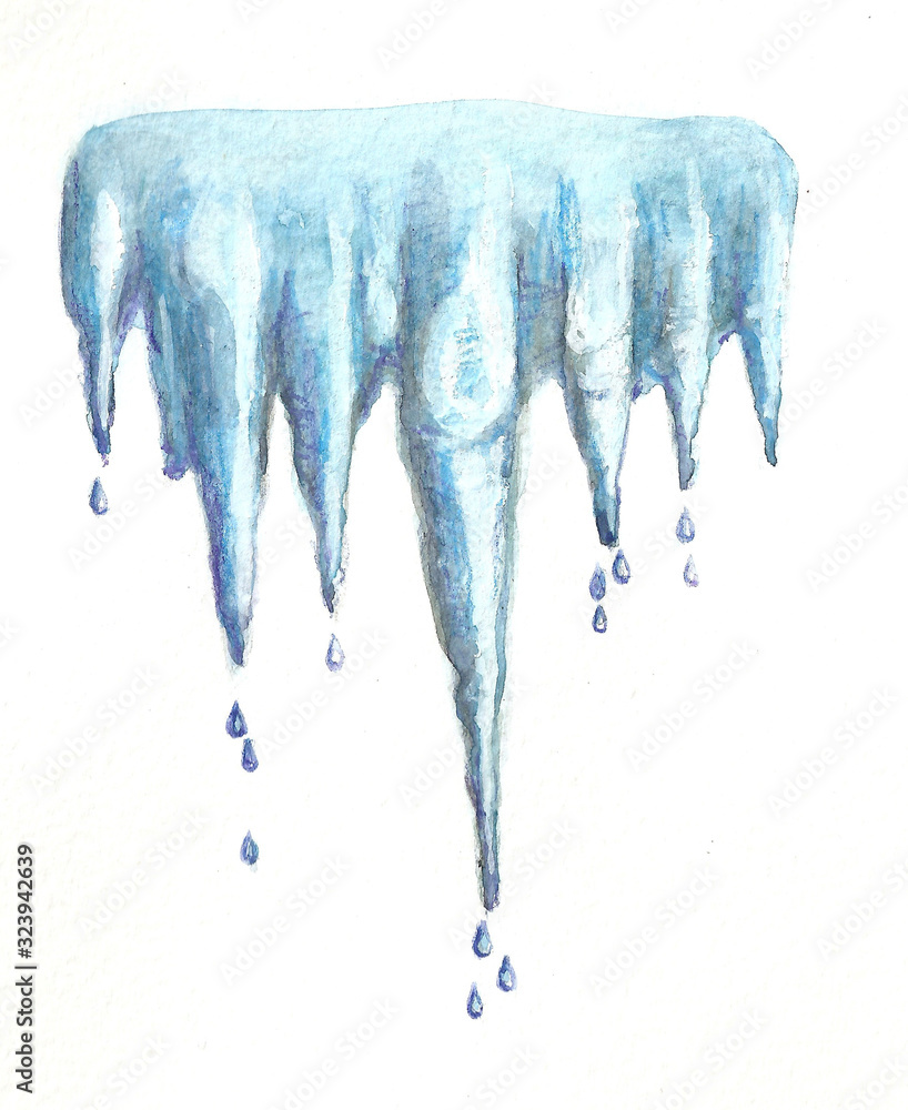 Icicle. Illustration for children's book. Original watercolor painting