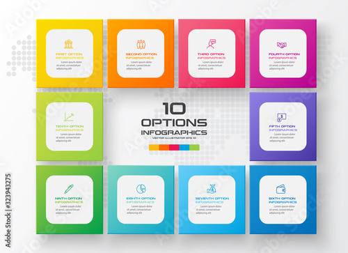 Business infographics template 10 steps with square,Element for design invitations,Vector illustration.